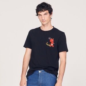 Sandro x Hot Stuff Black Embroidered Crew / NWT